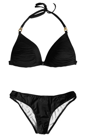 Classic black bikini swimsuit on white backgroundの写真素材