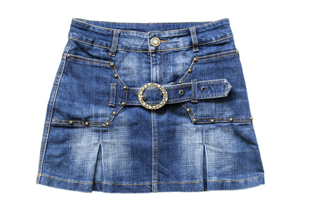 Blue jean mini skirt isolated over whiteの写真素材