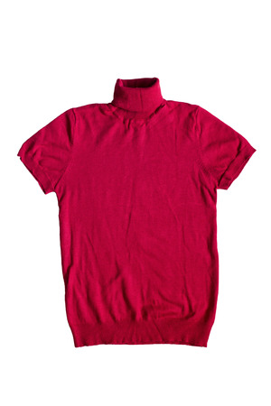 Red knitted roll-neck t-shirt isolated over whiteの写真素材