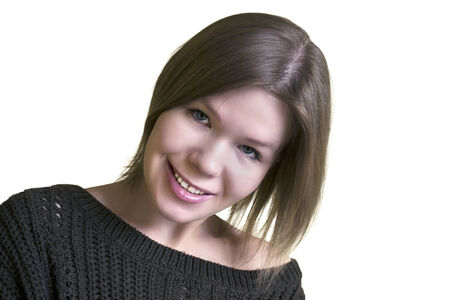 Portrait of young smiling woman isolated over whiteの写真素材