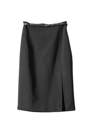 Classic black slit skirt with a belt isolated over whiteの写真素材