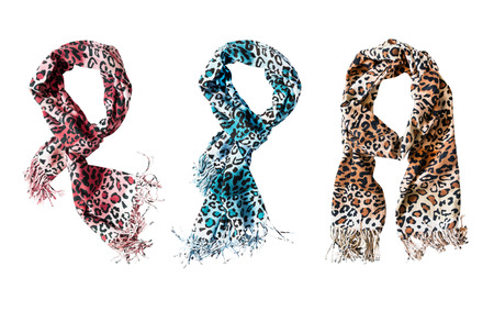 Set of leopard printed scarfs isolated over whiteの写真素材