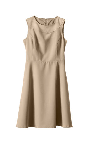 Elegant beige knee length dress on white backgroundの写真素材