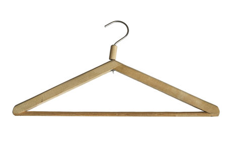 Wooden coat hanger isolated over whiteの写真素材