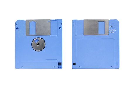Front and back side of blue floppy diskの写真素材