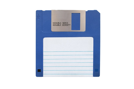 Blue floppy disk with blank label on white の写真素材