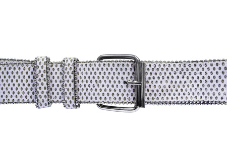 Leather belt decorated with beads and crystals on white の写真素材