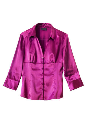 Satin purple blouse on white backgroundの写真素材