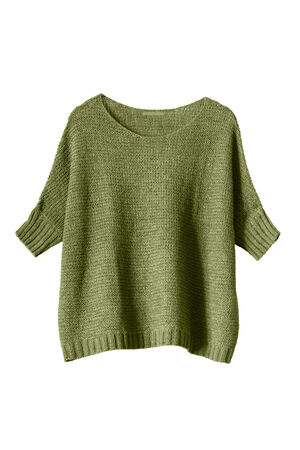 Wide khaki sweater isolated over whiteの写真素材
