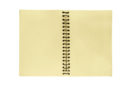 Opened blank yellow notepad with a spring on white backgroundの写真素材