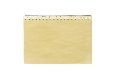 Blank sheet of yellow paper on white backgroundの写真素材
