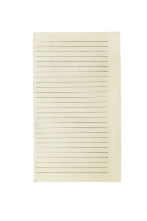 Blank torn sheet of lined paper on white backgroundの写真素材