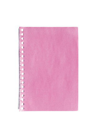 Blank sheet of pink paper isolated over whiteの写真素材