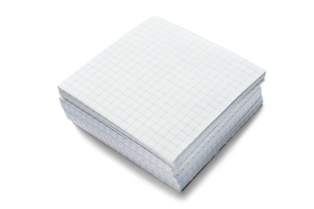 Stack of blank squared paper on white background