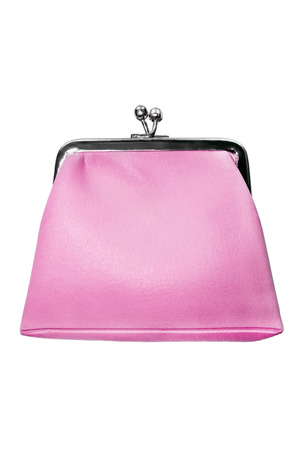 Pink leather vintage purse isolated over whiteの写真素材
