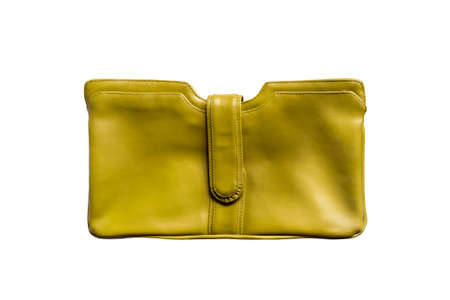 Yellow leather clutch on white backgroundの写真素材