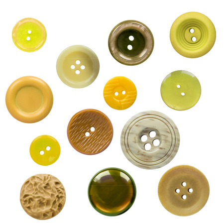 Set of yellow buttons isolated over whiteの写真素材