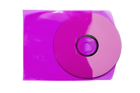 Blank pink CD in opened transparent envelope on white backgroundの写真素材