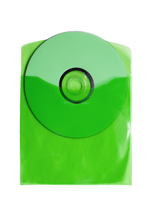 Blank CD in green transparent envelope on white backgroundの写真素材
