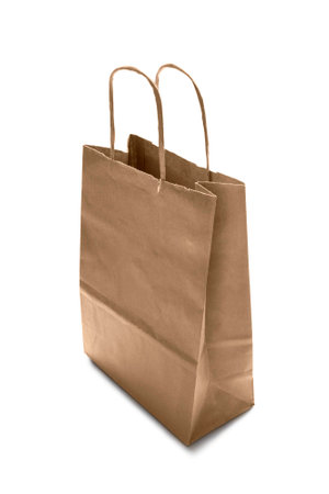 Brown craft paper bag on white backgroundの写真素材