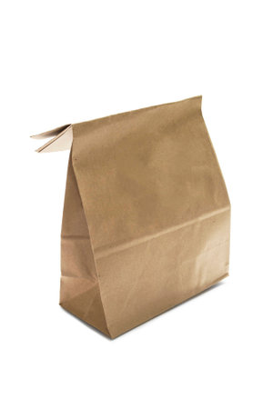Craft paper brown bag on white backgroundの写真素材