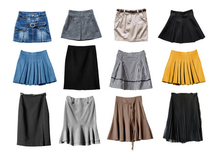 Set of various skirts on white backgroundの写真素材