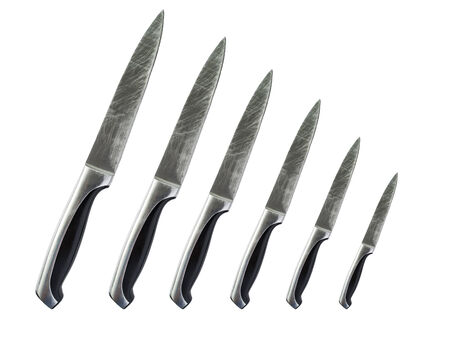 Set of kitchen knifes various size on white backgroundの写真素材