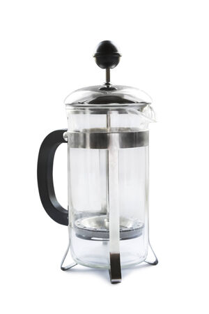 Empty french press on white background closeupの写真素材