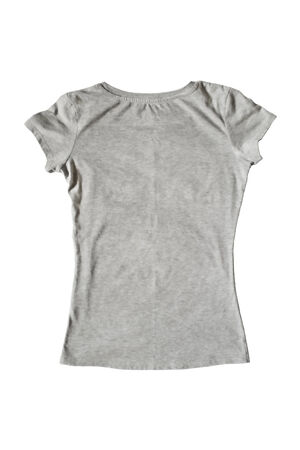 Simple cotton gray t-shirt isolated over whiteの写真素材