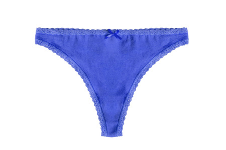 Blue lacy thongs isolated over whiteの写真素材
