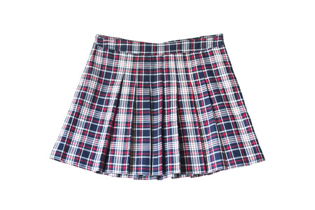 Pleated plaid school uniform skirt on white backgroundの写真素材