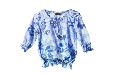Blue cotton blouse isolated over whiteの写真素材