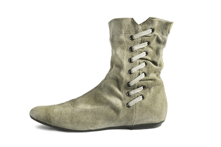 Gray shammy flat boot with lacing isolated over whiteの写真素材