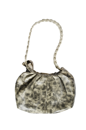 Beige tabby leather handbag isolated over whiteの写真素材