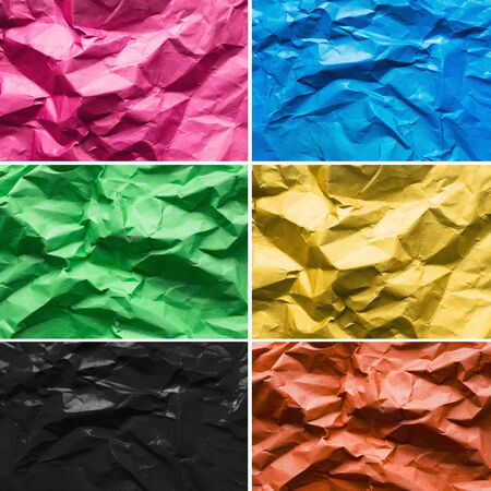 Set of multicolor crumpled paper texturesの写真素材