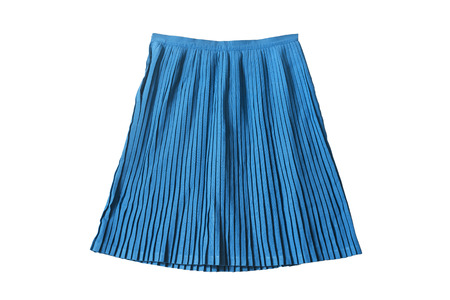 Blue cotton pleated school uniform skirt isolated over whiteの写真素材