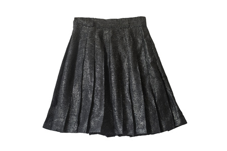 Black metallic shining pleated skirt isolated over whiteの写真素材