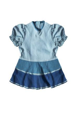 Blue cotton baby dress isolated over whiteの写真素材