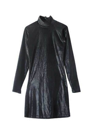 Black mini shining dress isolated over whiteの写真素材