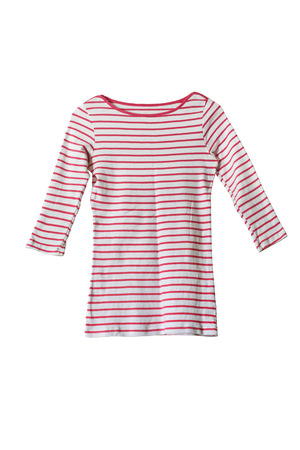 Pink striped cotton pullover isolated over whiteの写真素材