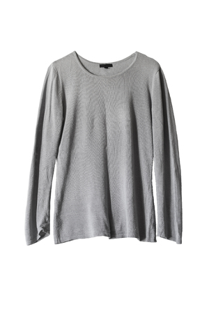 Basic gray knitted pullover isolated over whiteの写真素材