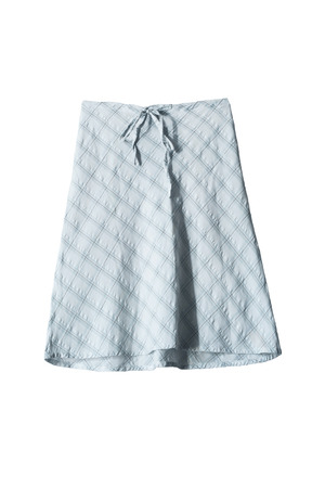 Light blue plaid cotton skirt on white backgroundの写真素材