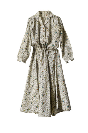Beige silk maxi dress on white backgroundの写真素材