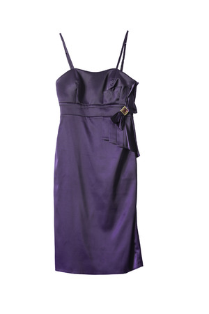 Purple silk cocktail dress isolated over whiteの写真素材