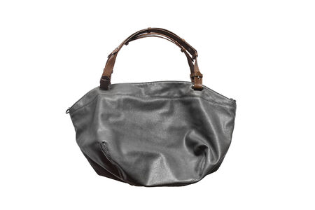 Leather gray shopper bag isolated over whiteの写真素材