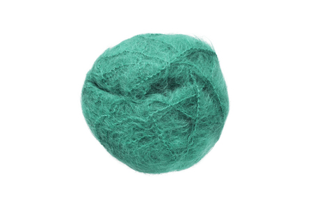 Ball of cyan mohair yarn on white backgroundの写真素材