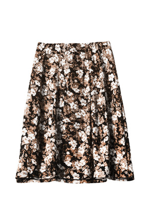 Silk brown skirt with floral ornament isolated over whiteの写真素材