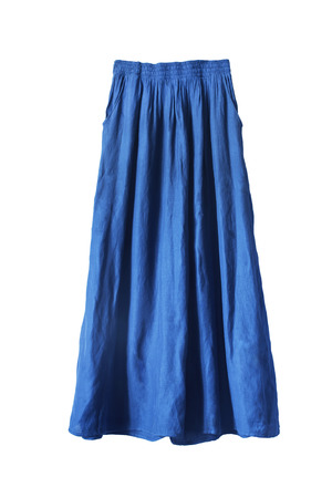Blue silk maxi skirt isolated over whiteの写真素材