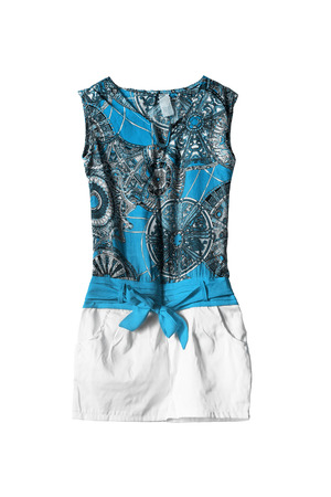Silk mini dress with ethnic ornament isolated over whiteの写真素材