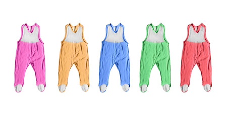 Set of colorful baby romper suits isolated over whiteの写真素材